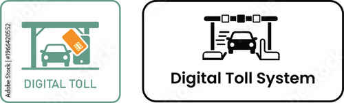 Digital toll payment system icons set