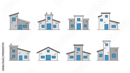 Collection of Modern Building Icons in Minimalist Style