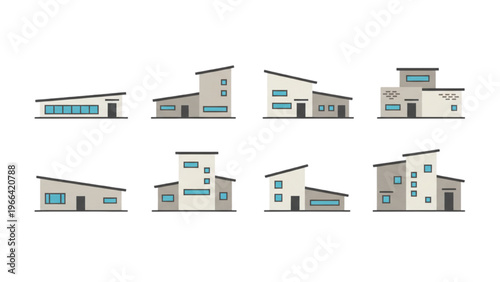 Set of Elegant Modern Architectural House Illustrations with Clean Lines