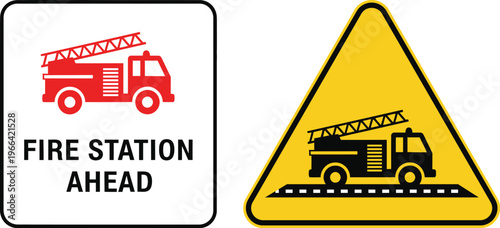 Fire station ahead road signs set