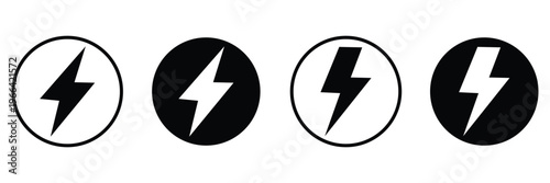 Lightning bolt icons set isolated on white background. Black flash symbol, thunderbolt vector illustration. Simple lightning strike sign eps 10.