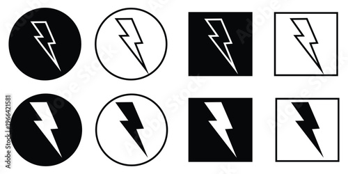 Lightning bolt icons set isolated on white background. Black flash symbol, thunderbolt vector illustration. Simple lightning strike sign eps 10.
