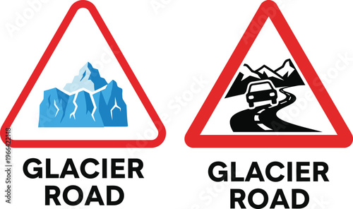 Glacier road warning signs set