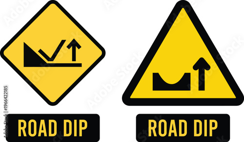 Road dip warning signs vector illustration