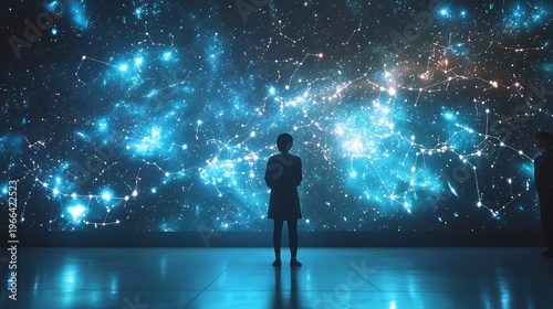 Solitary Silhouette Gazing at the Starry Night Sky Reflecting on a Calm Lake