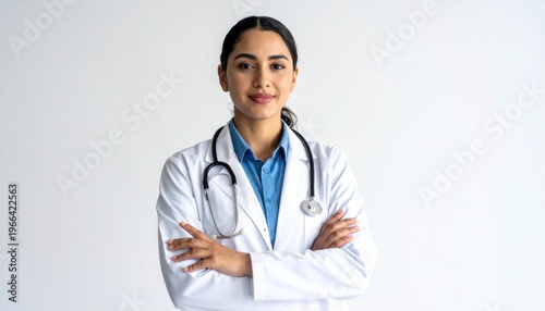 Confident Female Doctor with Stethoscope Standing.