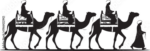 Three wise men camels silhouette vector illustration christmas nativity scene