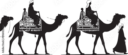 Three wise men camels silhouette vector illustration christmas nativity scene