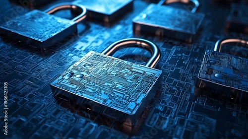 Secure Digital Lock on Electronic Circuit Board Background