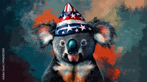Whimsical Patriotic Koala in Festive Costume with Australian Flag Hat