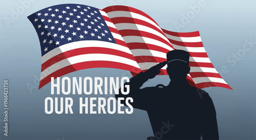 Patriotic salute, American flag, honoring heroes, military tribute vector