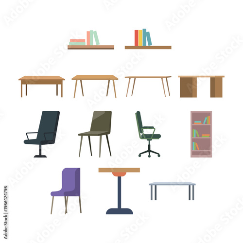 Everyday Office Furniture Collection Flat Design Asset