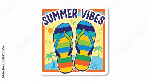 Colorful flip flops, summer vacation icon, beach sticker, tropical sandals