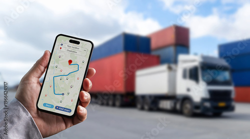 Canvastavla hand holding smartphone with gps navigation map for delivery route tracking, log