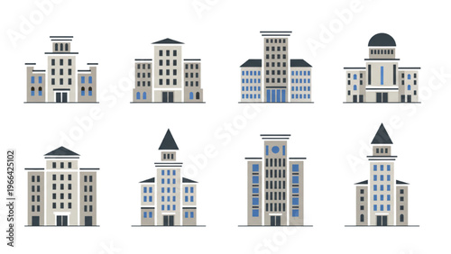 Collection of diverse architectural building illustrations