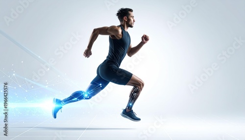 Man Running with Futuristic Blue Energy.