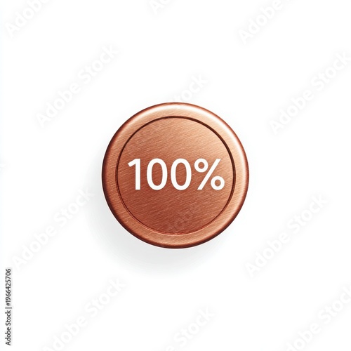 Copper Round Button with 100% Sign on White Background