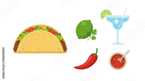 Celebrate Cinco de Mayo with a vibrant collection of traditional Mexican food and a refreshing margarita, perfect for festive gatherings