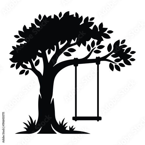Tree Swing Hanging From Branch Icon Silhouette vector black design on a white background