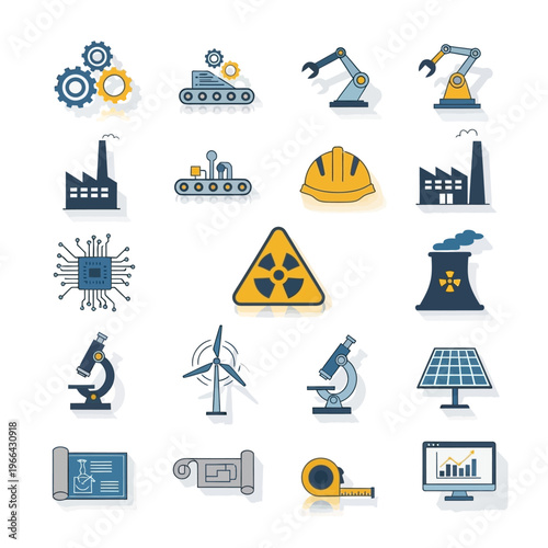 Industrial Engineering Icons: Technology, Manufacturing, Science, Energy, and Innovation