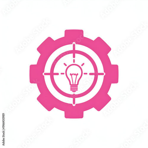Vibrant pink gear with a light bulb icon at the center, representing innovation, creativity, and smart solutions in a bold and modern conceptual design.