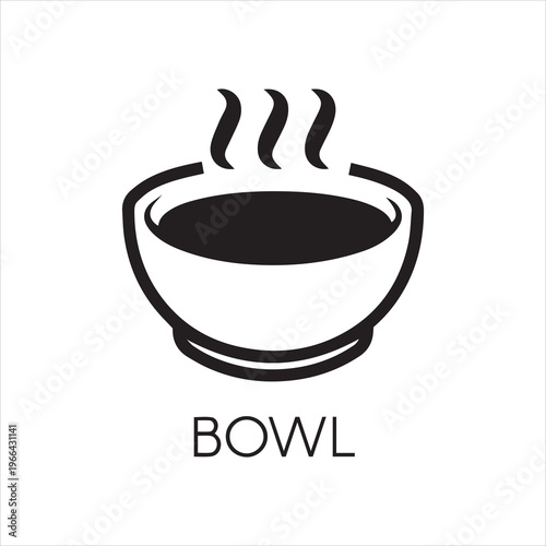Bowl with hot food or beverage simple icon. Graphic label for culinary sites, thematic books, mobile apps and other projects. Vector image in flat design