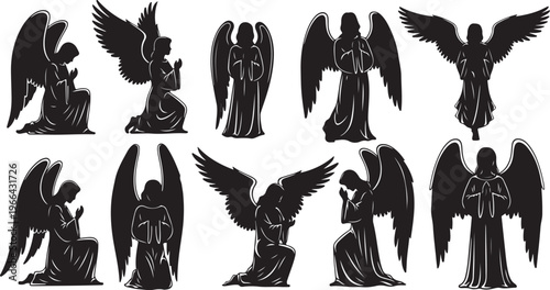 Collection of angel silhouettes in various poses and styles
