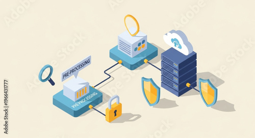 Isometric Network Security - Data Protection and Cybersecurity Illustration.