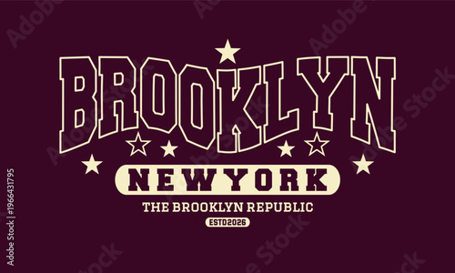 Brooklyn new york vintage varsity streetwear typography print for graphic tee, t-shirts, hat, and poster design 2026 - vector