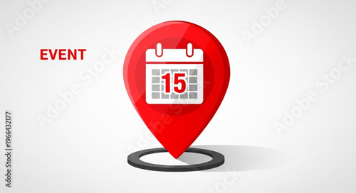 Event Reminder - Red Pinpoint Icon with Calendar Marking the 15th.