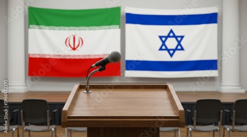 Two chess kings against the background of the Israeli and Iranian flags 