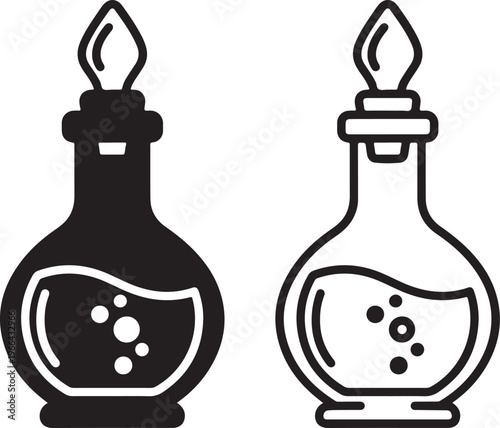 Set of two potion bottle icons, solid black and outline styles
