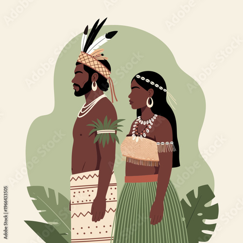 Indigenous Couple in Traditional Attire, Tribal Culture, Cultural Heritage