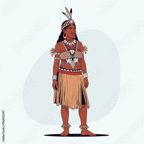 Indigenous Woman in Traditional Attire, Feather Headdress, Tribal Jewelry