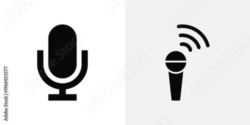 Black microphone with and without signal waves sound waves