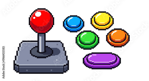 Pixel Art Arcade Joystick and Buttons Set.