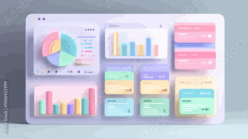 Clean 3D Glassmorphism Dashboard UI Design for Business Analytics, Visualizing Financial Performance, Data Trends, and Project Management with Interactive Charts