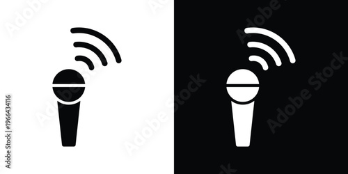 Microphone with wifi signal black and white