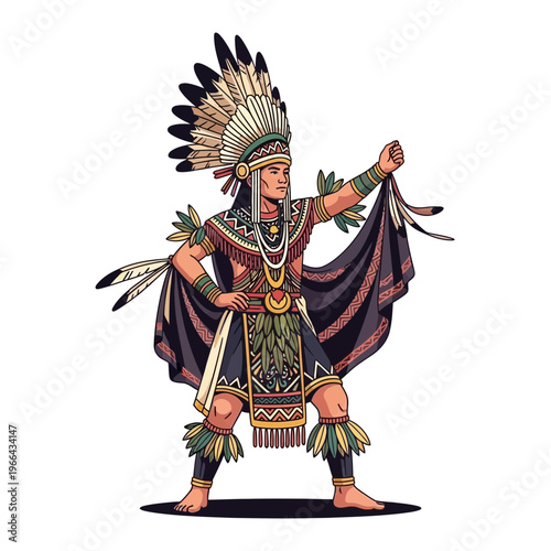 Native American Man in Traditional Headdress and Attire