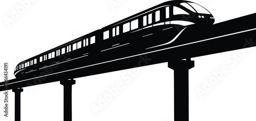 A high-speed monorail train moving along an elevated track against a clean white background. isolated on transparent background, Vector