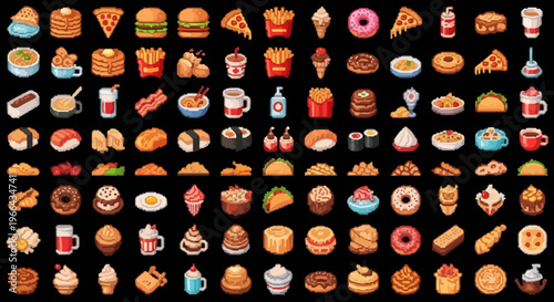 Collection of Delicious Fast Food and Dessert Icons.