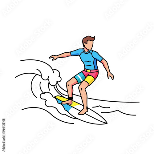 Surfer Riding Wave on Surfboard, Ocean Water Sports, Summer Beach Activity