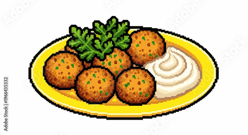 Delicious Falafel Balls with Creamy Sauce and Garnish.