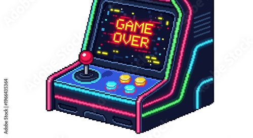 Retro Arcade Game Machine Displaying Game Over Screen.