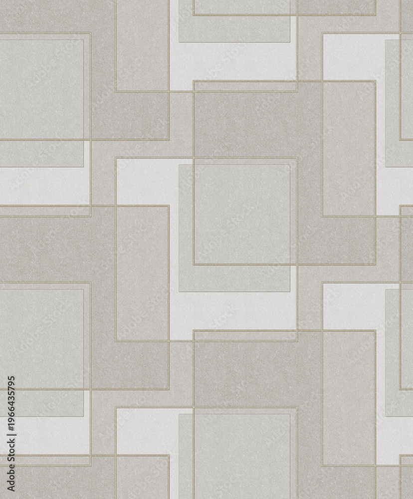 Obraz premium Seamless abstract geometric texture with light grey stone panels and gold outline accents