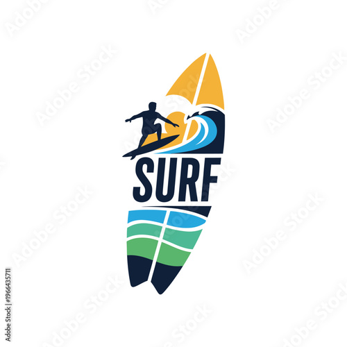 Surfing Silhouette with Wave and Surfboard Design