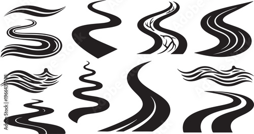 Black and white swirling abstract shapes and lines illustration