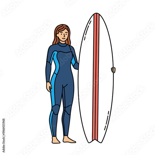 Woman Surfer in Wetsuit Holding Surfboard, Ready for Ocean Waves