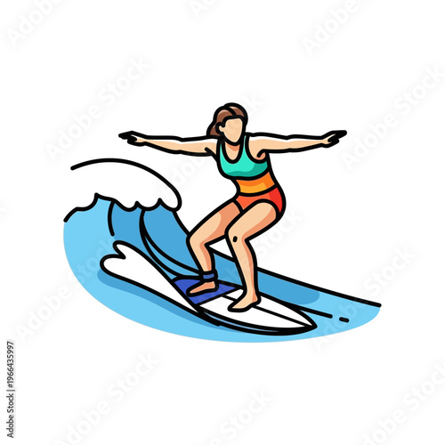 Woman Surfing on Wave, Summer Beach Sport, Active Lifestyle, Ocean Water Fun