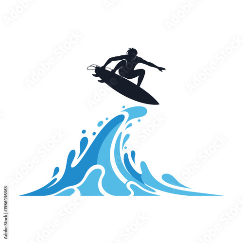 Silhouette surfer performing aerial trick on cresting ocean wave, dynamic action shot